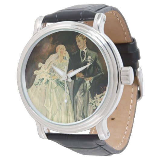 Art Deco Wedding Bride en Groom Passen getrouwd Horloge (Gekanteld)