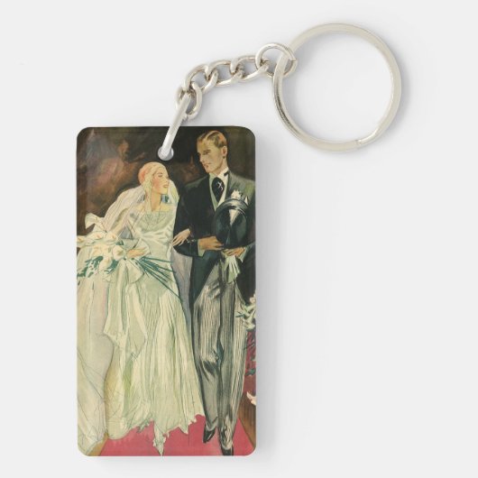 Art Deco Wedding Bride en Groom Passen getrouwd Sleutelhanger (achterkant)