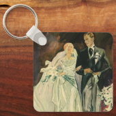  Art Deco Wedding Bride en Groom Passen getrouwd Sleutelhanger (Voorkant)