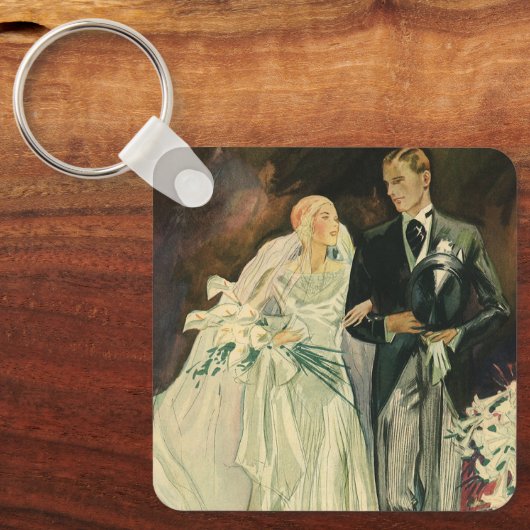  Art Deco Wedding Bride en Groom Passen getrouwd Sleutelhanger (Voorkant)