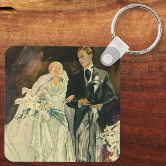 Art Deco Wedding Bride en Groom Passen getrouwd Sleutelhanger (Achterkant)