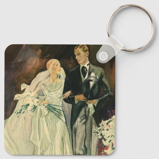  Art Deco Wedding Bride en Groom Passen getrouwd Sleutelhanger (Achterkant)