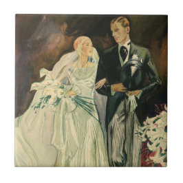  Art Deco Wedding Bride en Groom Passen getrouwd Tegeltje