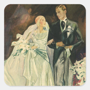Art Deco Wedding Bride en Groom Passen getrouwd Vierkante Sticker