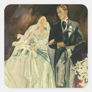  Art Deco Wedding Bride en Groom Passen getrouwd Vierkante Sticker