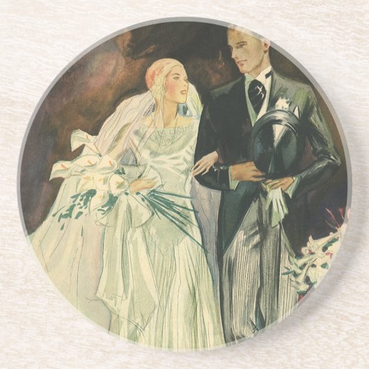 Art Deco Wedding Bride en Groom Passen getrouwd Zandsteen Onderzetter (Voorkant)