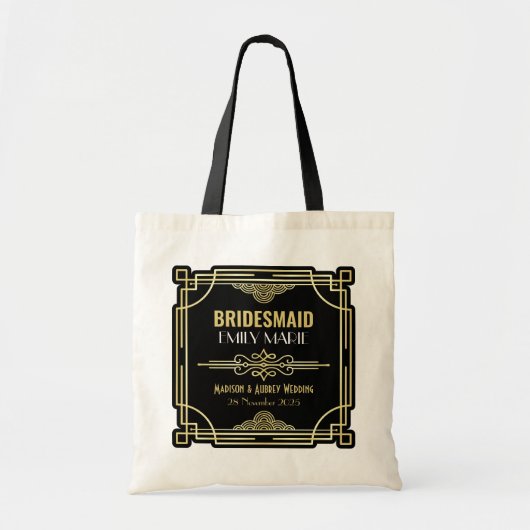 Art Deco Wedding Bridesmaid Gold Black Favor 1920 Tote Bag (Voorkant)