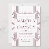 Art Deco Wedding Burgundy Kaart (Voorkant)