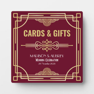Art Deco Wedding Cards & Gifts Gold Burgundy Sign Fotoplaat