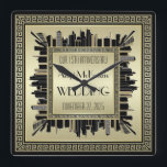 Art Deco Wedding Champagne Gold Gatsby Glamor Vierkante Klok<br><div class="desc">Creëer uw eigen kunstontwerp met deco-stijl,  geweldig Gatsby-geïnspireerd design met een cityscape met een grieks lijst in elegant champagne Gold en zwart. Vervang de steekproeftekst met uw voor een gepersonaliseerd cadeau. Maakt een prachtig cadeau voor bruiloft,  verjaardag,  vaderdag,  promotie,  pensionering en andere speciale gelegenheden.</div>