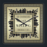 Art Deco Wedding Champagne Gold Gatsby Glamor Vierkante Klok<br><div class="desc">Creëer uw eigen kunstontwerp met deco-stijl,  geweldig Gatsby-geïnspireerd design met een cityscape met een grieks lijst in elegant champagne Gold en zwart. Vervang de steekproeftekst met uw voor een gepersonaliseerd cadeau. Maakt een prachtig cadeau voor bruiloft,  verjaardag,  vaderdag,  promotie,  pensionering en andere speciale gelegenheden.</div>