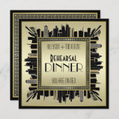 Art Deco Wedding Champagne Gold Rehearsal Dinner Kaart (Voorkant / Achterkant)