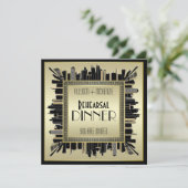 Art Deco Wedding Champagne Gold Rehearsal Dinner Kaart (Staand voorkant)