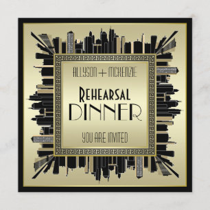 Art Deco Wedding Champagne Gold Rehearsal Dinner Kaart