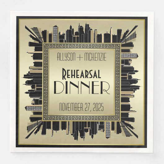 Art Deco Wedding Champagne Goud Repetitie Diner Servet (Voorkant)