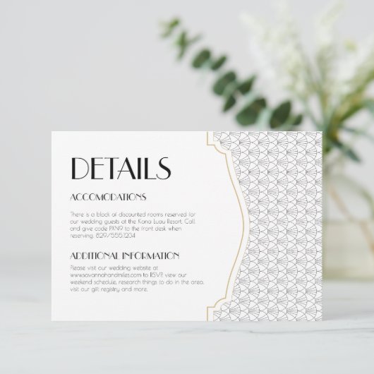 Art Deco Wedding Details Kaart invoegen (Staand voorkant)