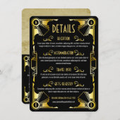 Art Deco Wedding Details Routering Gold Black Informatiekaartje (Voorkant / Achterkant)