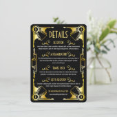 Art Deco Wedding Details Routering Gold Black Informatiekaartje (Staand voorkant)