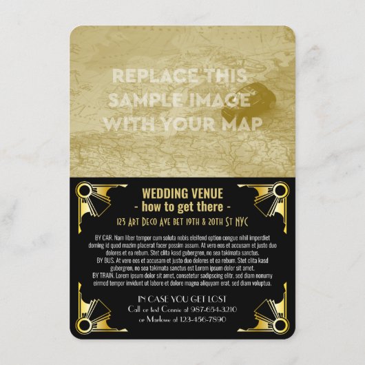 Art Deco Wedding Details Routering Gold Black Informatiekaartje (Achterkant)