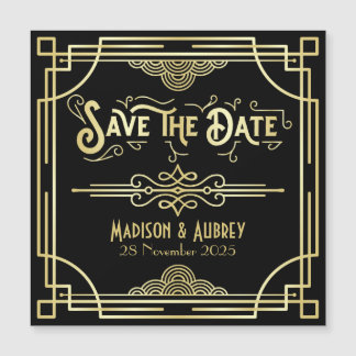 Art Deco Wedding Elegant Gold Black Save the Date