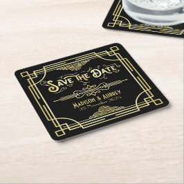 Art Deco Wedding Elegant Gold Black Save the Date Kartonnen Onderzetters