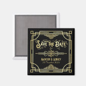 Art Deco Wedding Elegant Gold Black Save the Date Magneet (Voorkant / Achterkant)