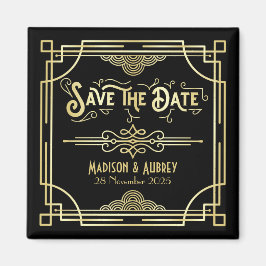 Art Deco Wedding Elegant Gold Black Save the Date Magneet