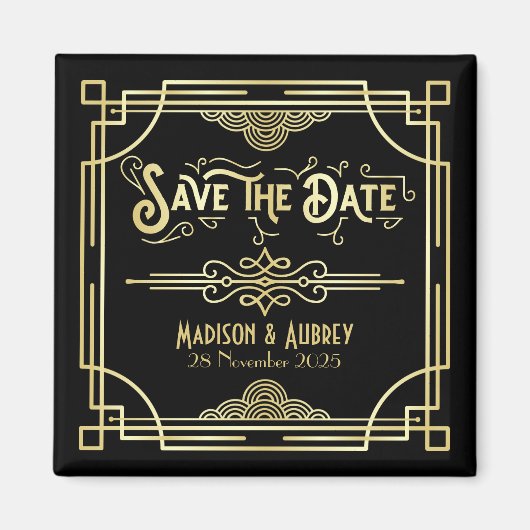 Art Deco Wedding Elegant Gold Black Save the Date Magneet (Voorkant)