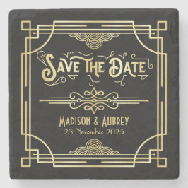 Art Deco Wedding Elegant Gold Black Save the Date Stenen Onderzetter