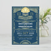 Art Deco Wedding Elegant Gold Blue Great Gatsby Kaart (Staand voorkant)