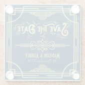Art Deco Wedding Elegant Gold Blue Save the Date Glazen Onderzetter (Achterkant)