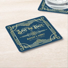 Art Deco Wedding Elegant Gold Blue Save the Date Kartonnen Onderzetters