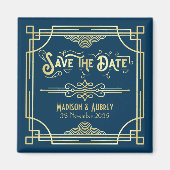 Art Deco Wedding Elegant Gold Blue Save the Date Magneet (Voorkant)