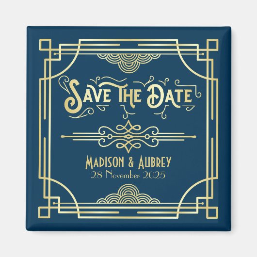Art Deco Wedding Elegant Gold Blue Save the Date Magneet (Voorkant)