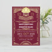 Art Deco Wedding Elegant Gold Burgundy Gatsby Kaart (Staand voorkant)