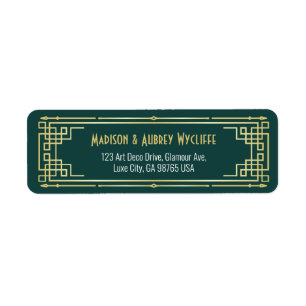 Art Deco Wedding Elegant Gold Green Return-adres Etiket
