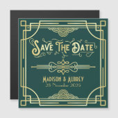 Art Deco Wedding Elegant Gold Green Save the Date (Voorkant / Achterkant)