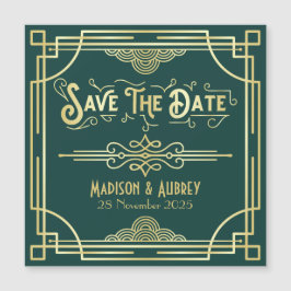Art Deco Wedding Elegant Gold Green Save the Date
