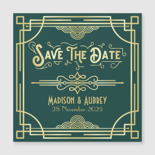 Art Deco Wedding Elegant Gold Green Save the Date