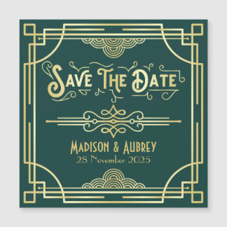 Art Deco Wedding Elegant Gold Green Save the Date