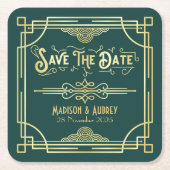 Art Deco Wedding Elegant Gold Green Save the Date Kartonnen Onderzetters (Voorkant)