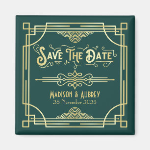 Art Deco Wedding Elegant Gold Green Save the Date Magneet
