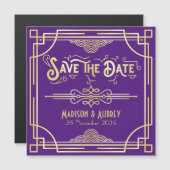 Art Deco Wedding Elegant Gold Paars Save the Date (Voorkant / Achterkant)
