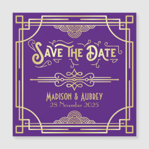 Art Deco Wedding Elegant Gold Paars Save the Date