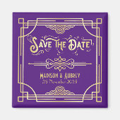 Art Deco Wedding Elegant Gold Paars Save the Date Magneet (Voorkant)