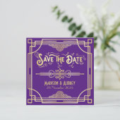 Art Deco Wedding Elegant Gold Paarse Great Gatsby Save The Date (Staand voorkant)