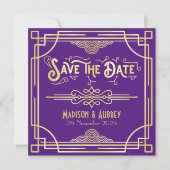 Art Deco Wedding Elegant Gold Paarse Great Gatsby Save The Date (Voorkant)