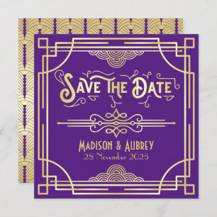Art Deco Wedding Elegant Gold Paarse Great Gatsby Save The Date