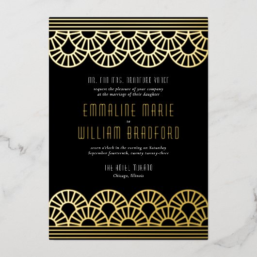 Art Deco Wedding Fan Gold Folie Uitnodiging (Voorkant)