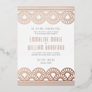 Art Deco Wedding Fan White Rose Gold Folie Uitnodiging